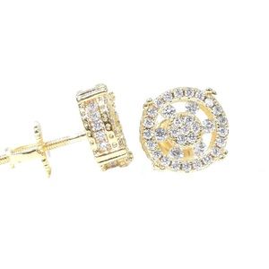 14k Gold Finish Lab Diamond Halo Round Earrings